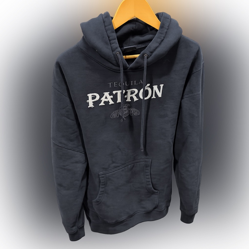 Vintage Patrón Tequila Hoodie Black Embroidered Logo Pullover Sweatshirt Mens XL